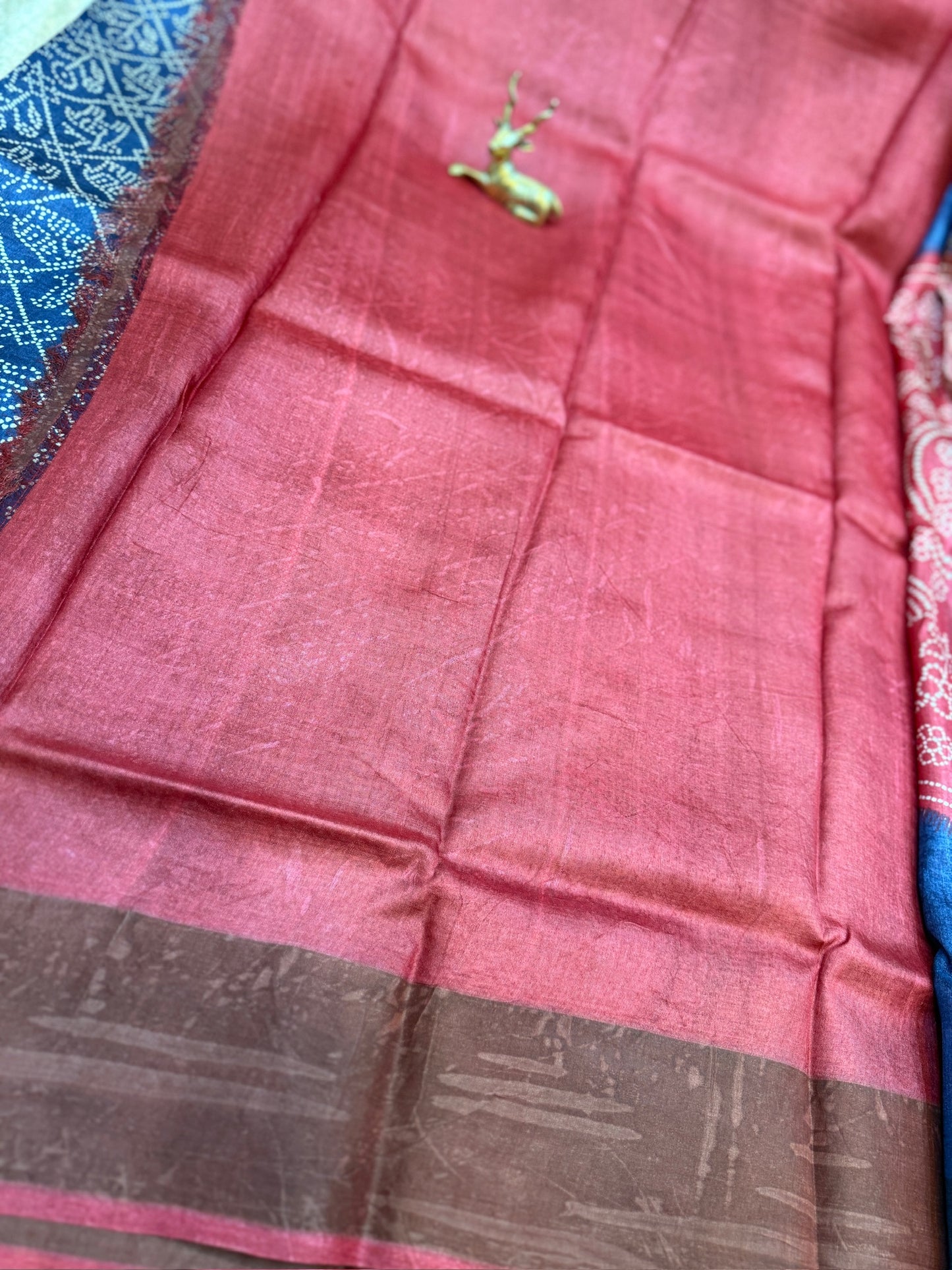 Tussar Silk Saree with Red border | Blue