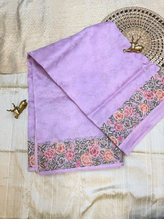 Pure Organza Saree with Embroidery | Lavender