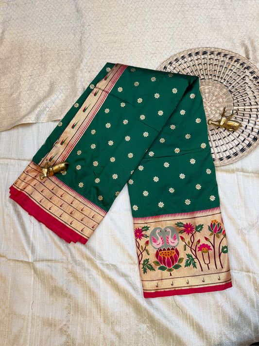 Pure Paithani Silk Saree with Floral Border | Green