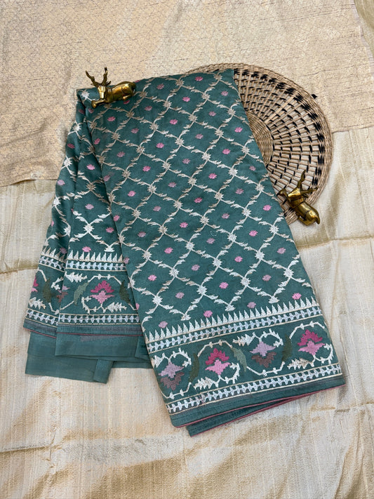 Organza Silk Saree with Zig-Zag Design | Green
