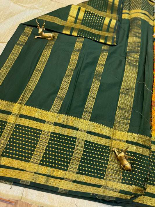 Semi Crepe Silk Saree with Floral and Peacock print | Yellow with Dark Green Border