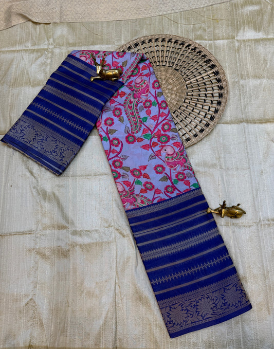 Semi Crepe Silk Saree with 3-part Floral print | Lavender with Blur border