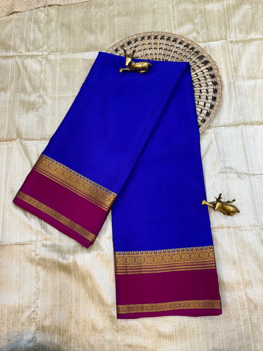 Pure Crepe Mysore Silk Saree with Bentex Border | Royal Blue with Magenta Border