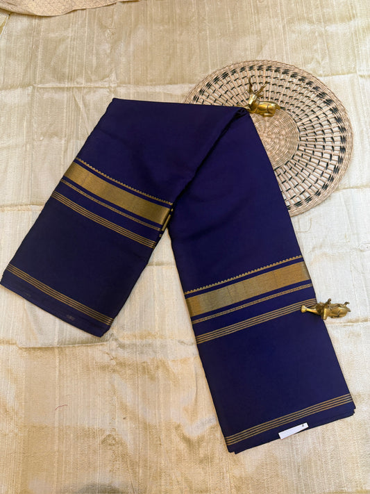 Pure Crepe Mysore Silk Saree 3D Bentex Border | Navy Blue