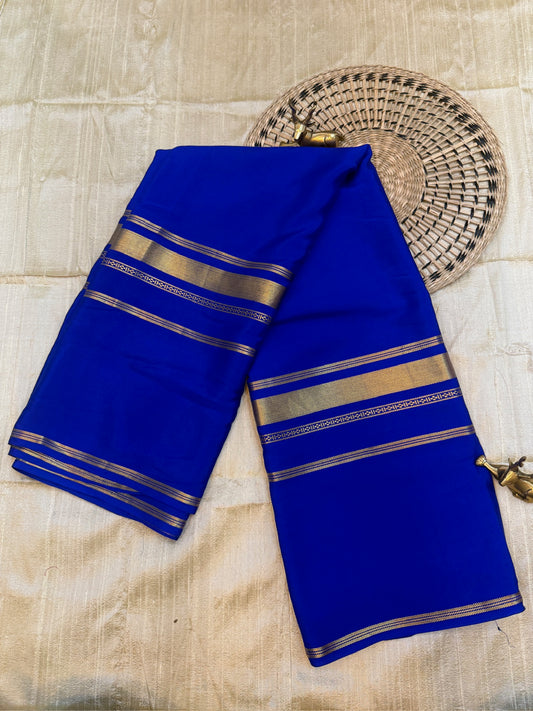 Pure Crepe Mysore Silk Saree 3D with Bentex border | Royal Blue