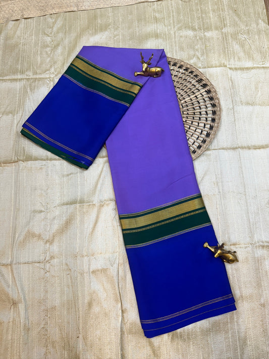 Pure Crepe Mysore Silk Saree with Bentex Border | Purple with Blue border