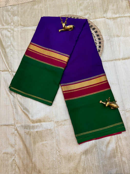 Pure Crepe Mysore Silk Saree with Bentex Border| Purple with Green Border