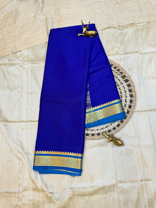 Pure Crepe Mysore Silk Saree | Royal Blue with Light blue Border