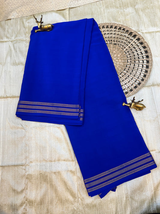Pure Crepe 120GSM Mysore Silk Saree with 100% PURE ZARI BORDER Hallmark Certified | Royal Blue on
