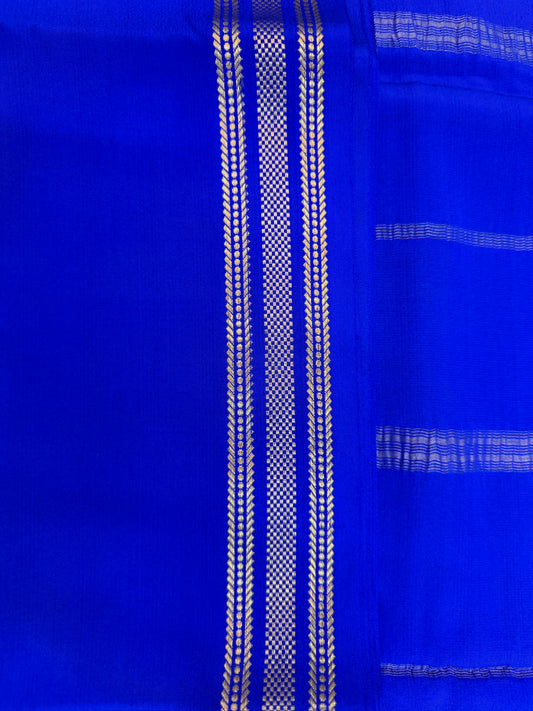 Pure Crepe 120GSM Mysore Silk Saree with 100% PURE ZARI BORDER Hallmark Certified | Royal Blue on