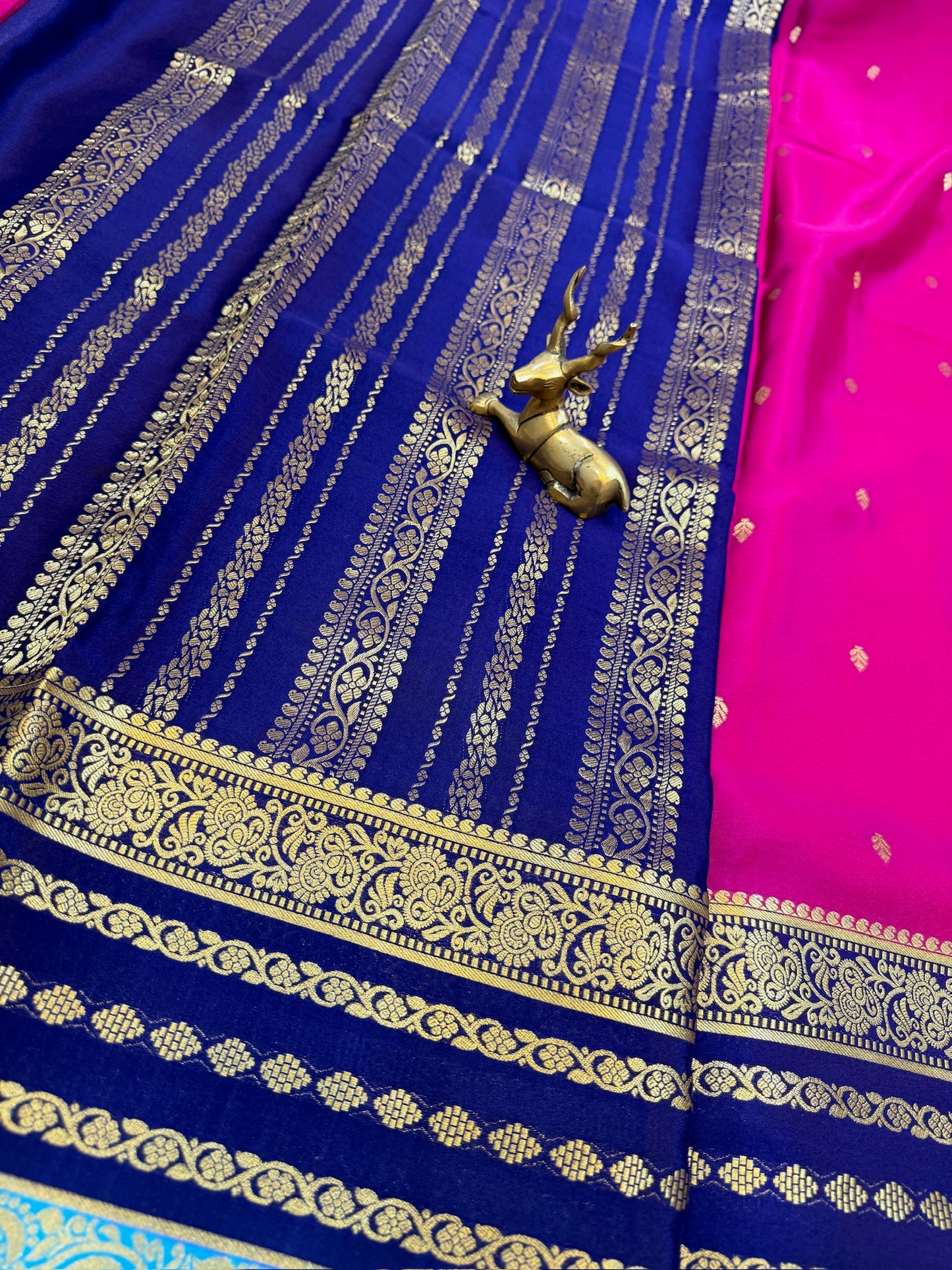 Pure Crepe Mysore Silk Saree | 3 Colour with Bentex border| Pink