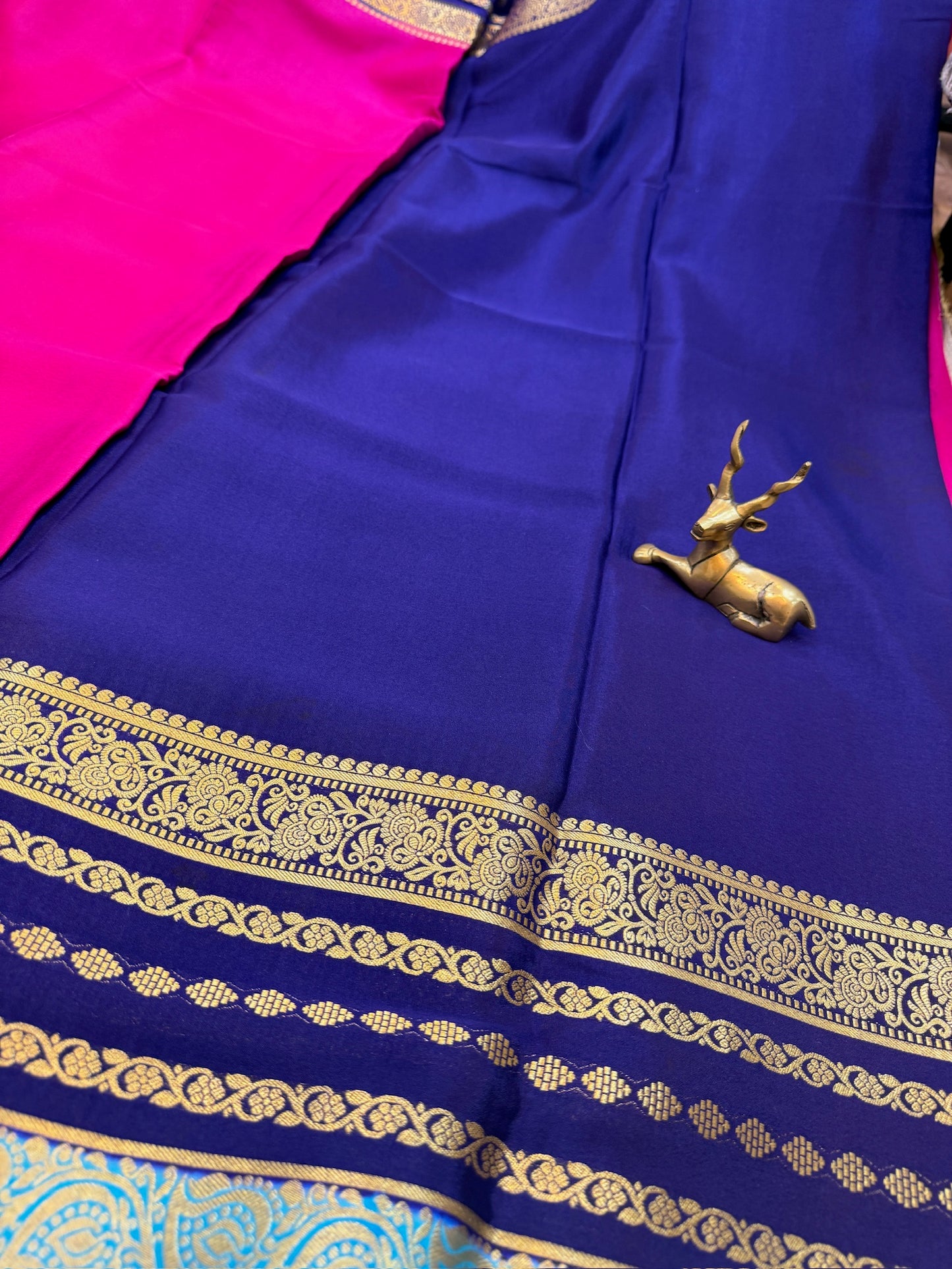 Pure Crepe Mysore Silk Saree | 3 Colour with Bentex border| Pink
