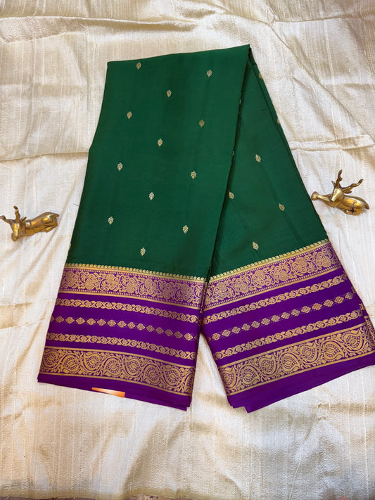 Pure Crepe Mysore Silk Saree | 3 Colour with Bentex border| Green