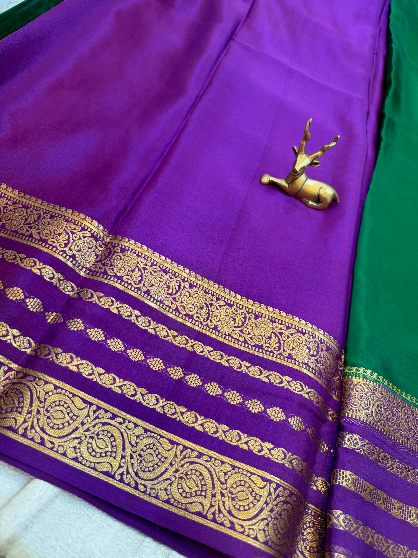 Pure Crepe Mysore Silk Saree | 3 Colour with Bentex border| Green