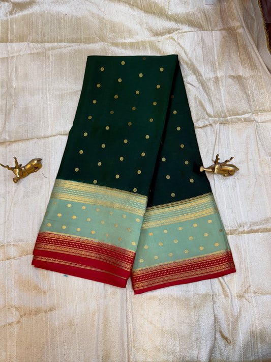 Pure Crepe Mysore Silk Saree | 3 Colour with Bentex border| Green