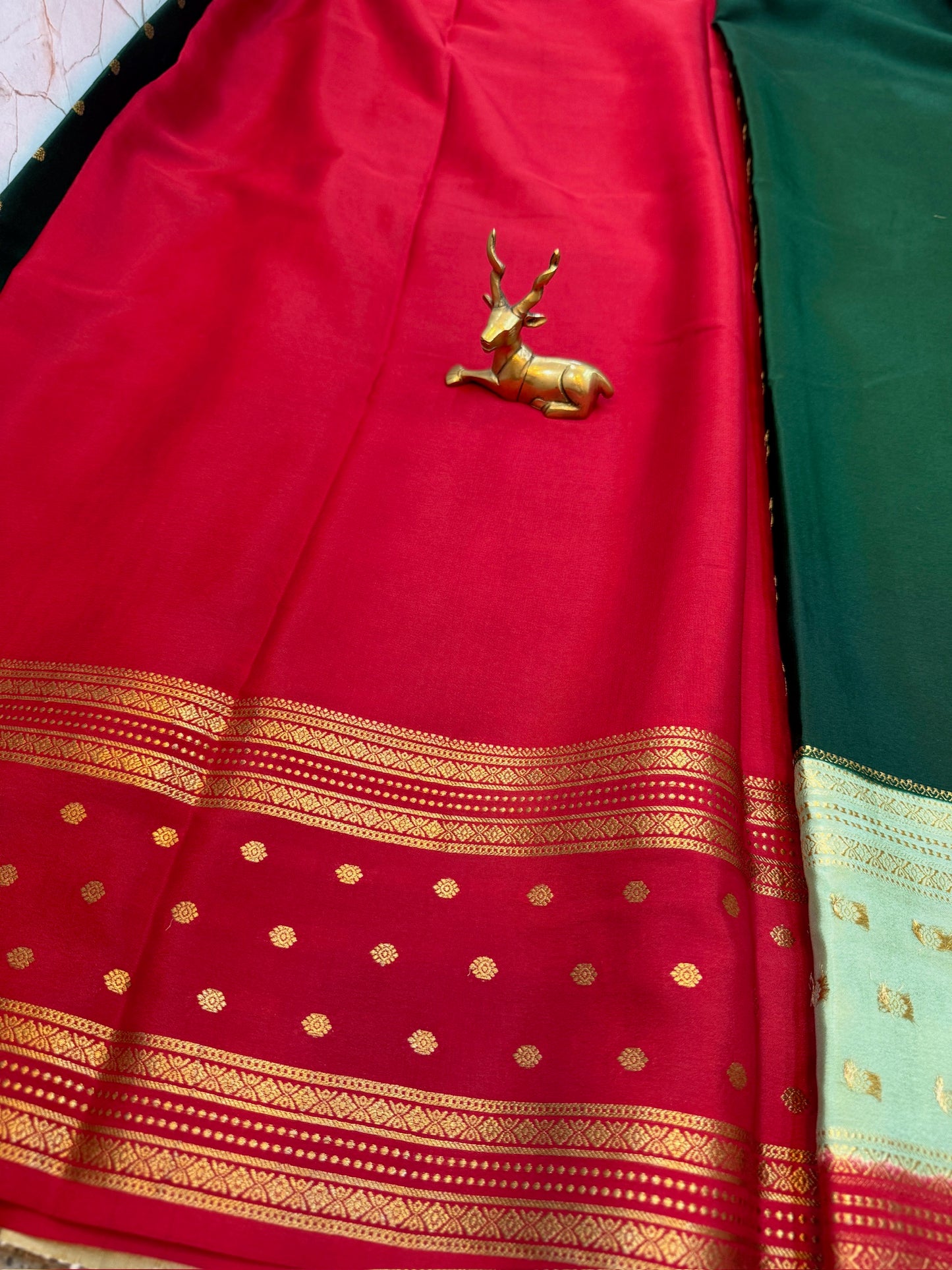 Pure Crepe Mysore Silk Saree | 3 Colour with Bentex border| Green