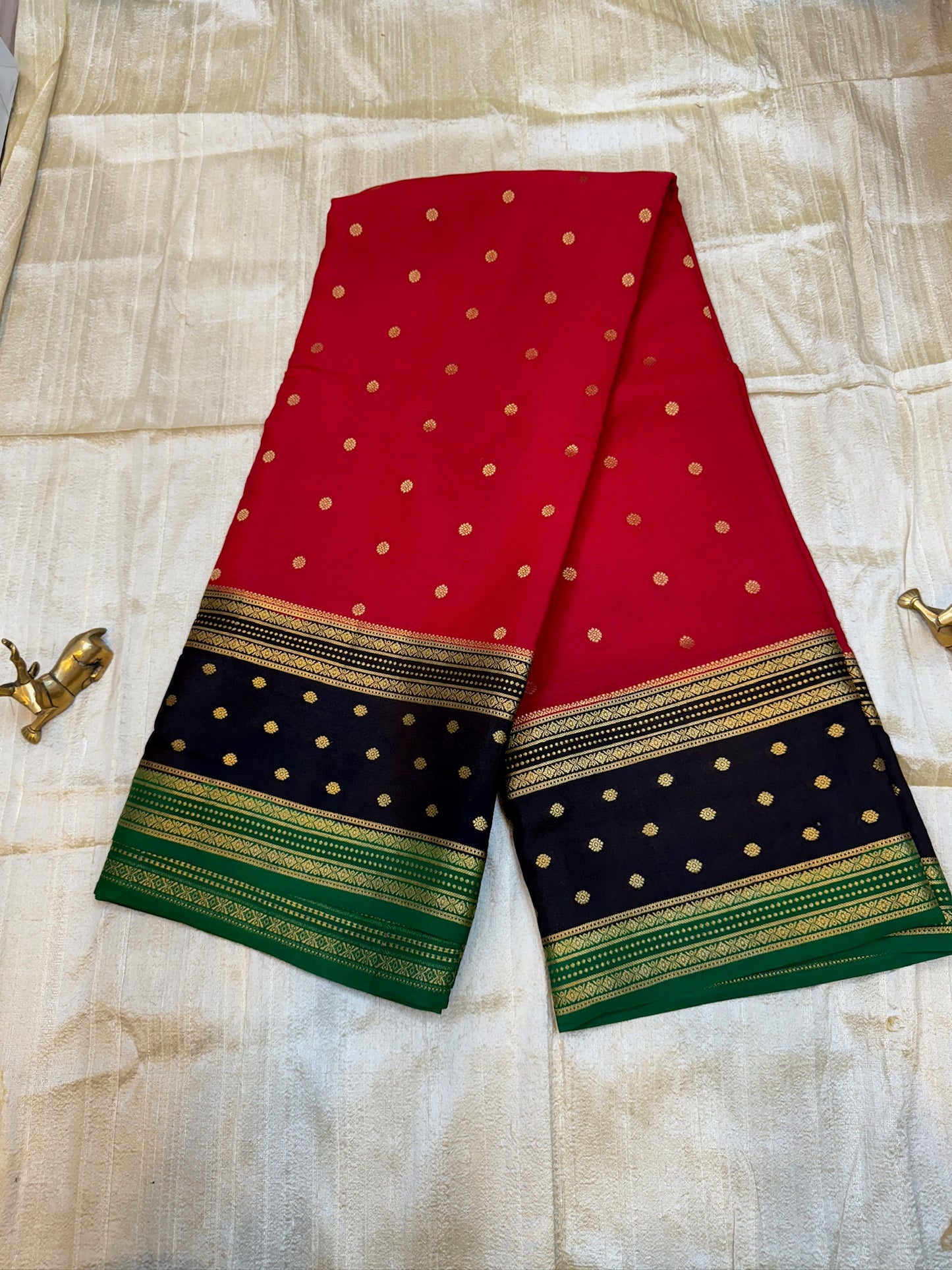 Pure Crepe Mysore Silk Saree | 3 Colour with Bentex border| Red
