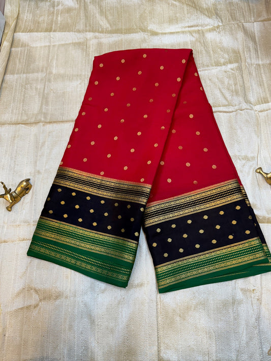Pure Crepe Mysore Silk Saree | 3 Colour with Bentex border| Red