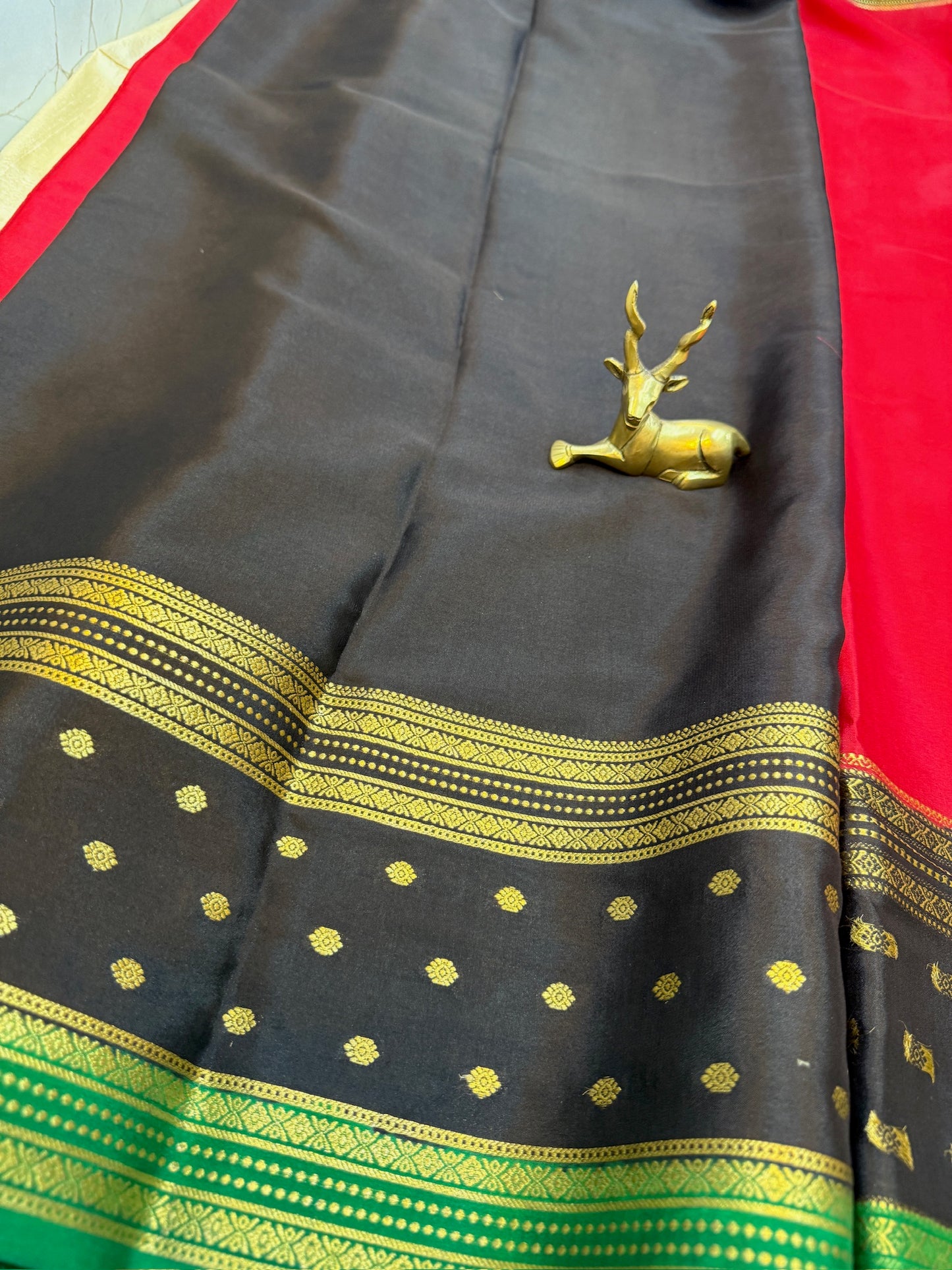 Pure Crepe Mysore Silk Saree | 3 Colour with Bentex border| Red