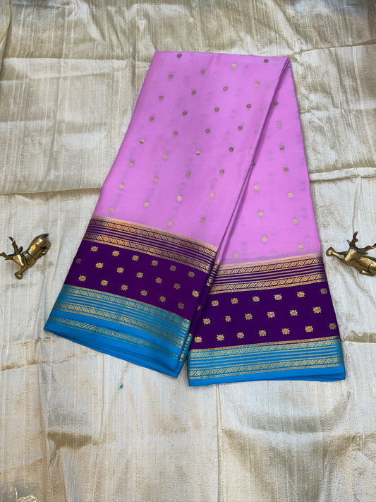 Pure Crepe Mysore Silk Saree | 3 Colour with Bentex border| Onion Pink