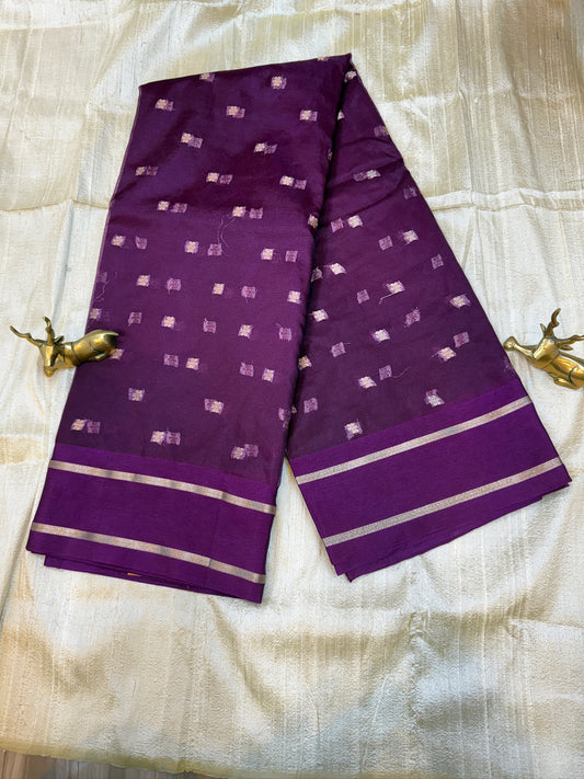 Semi Kora Silk Saree | Flower Butta | Purple