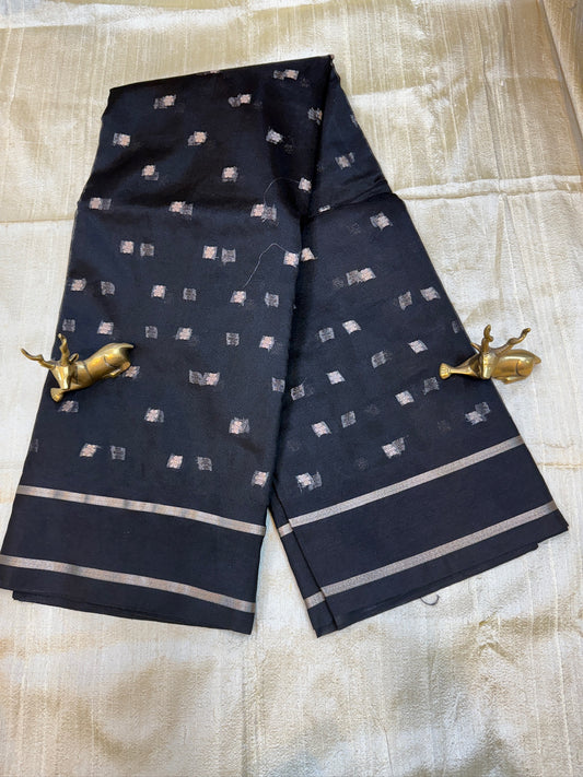 Semi Kora Silk Saree | Flower Butta | Black