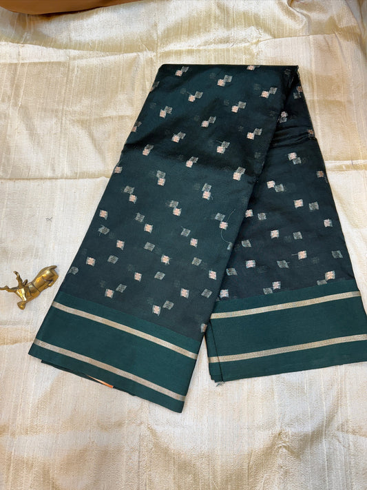 Semi Kora Silk Saree | Flower Butta | Green