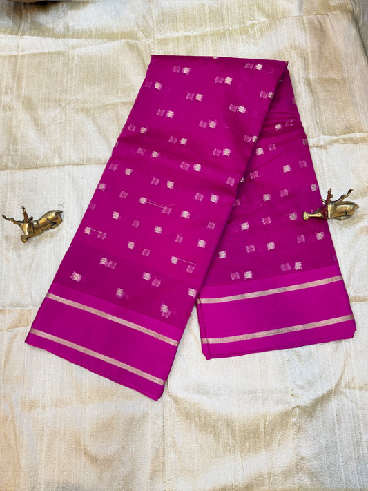 Semi Kora Silk Saree | Flower Butta | Rani Pink