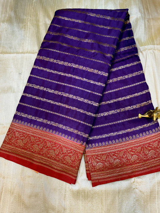 Banarasi Pure Crepe Saree | Line butta | Purple and red