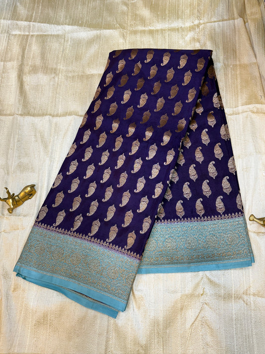 Banarasi Pure Crepe Saree | Mango Butta | Purple