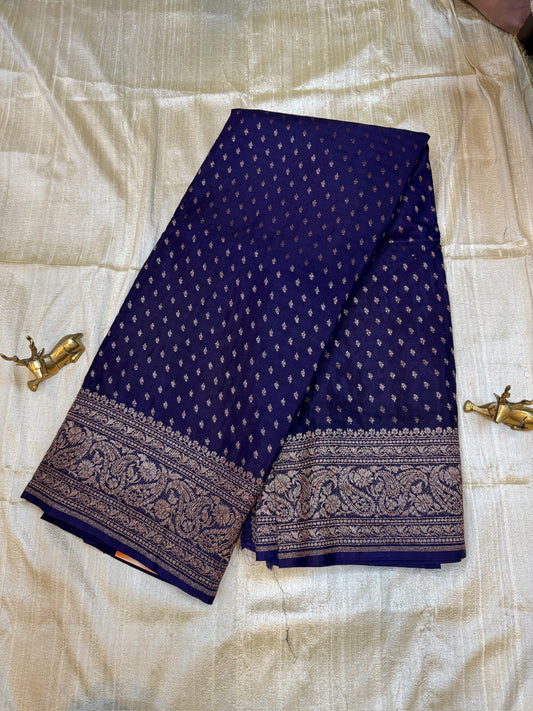 Banarasi Pure Crepe Saree | Small Butta |Dark Blue