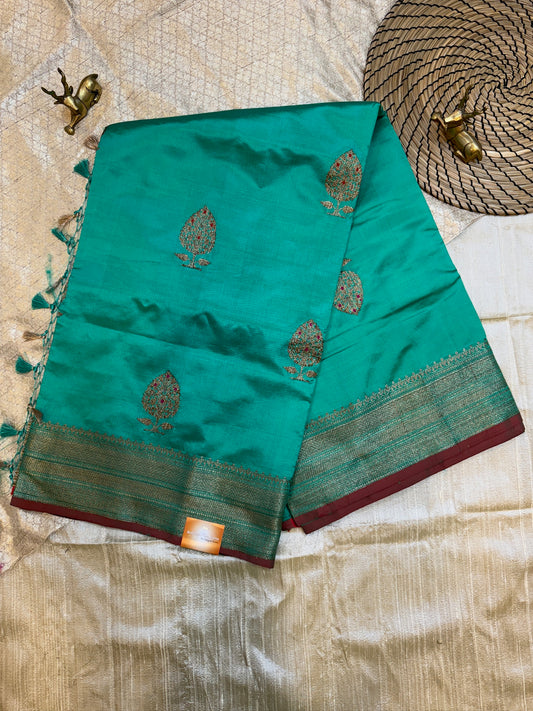 Raw Mango Kadwa Silk Saree Green (Banarasi)