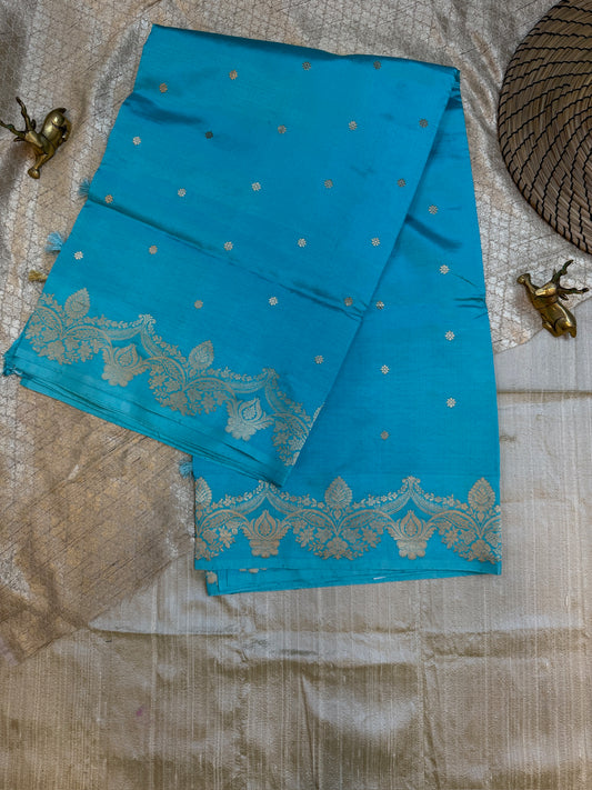 Raw Mango Kadwa Silk Saree Blue (Banarasi)