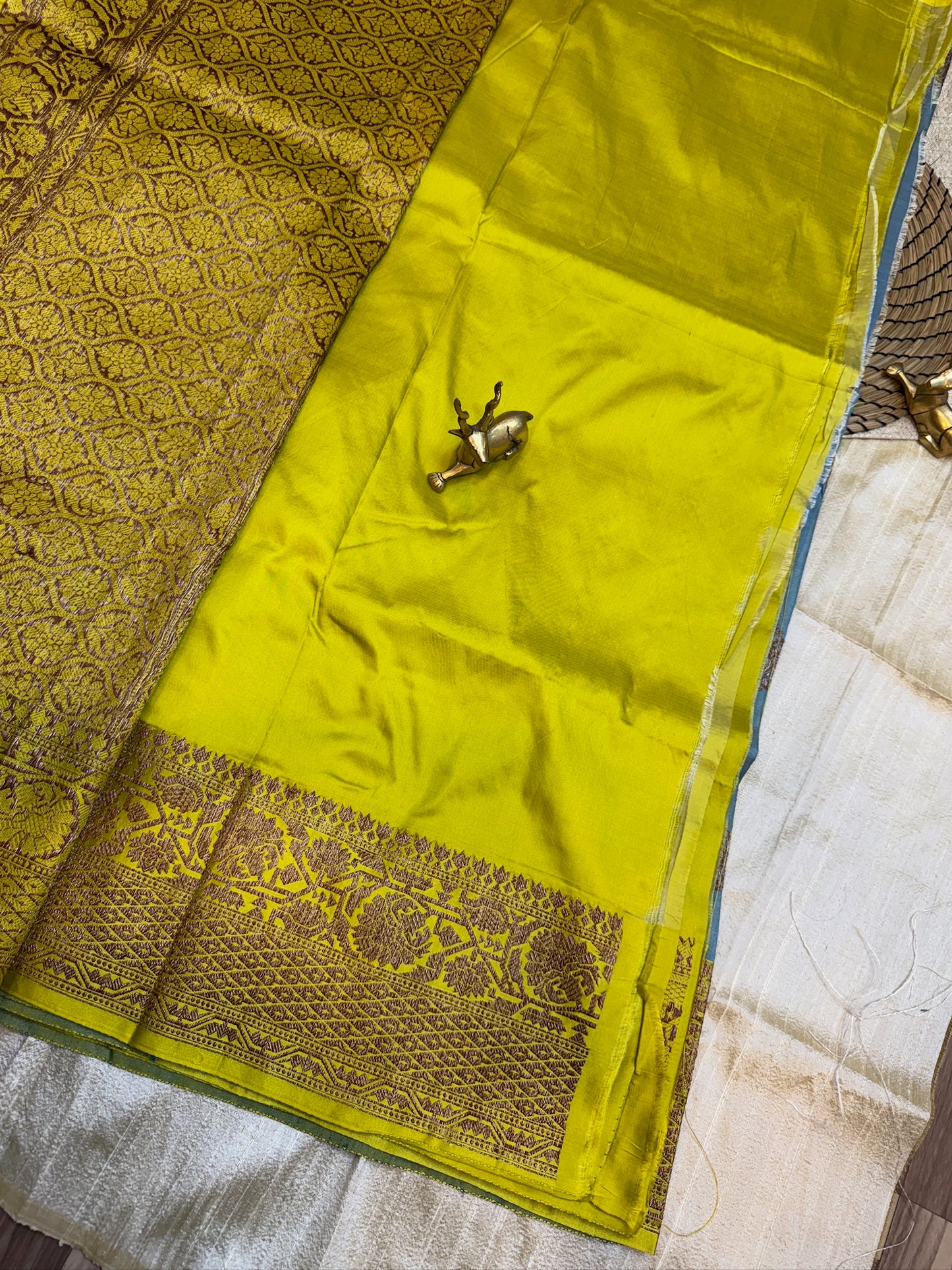 Banarasi Tussar Silk Saree with butta | Blue with yellow border