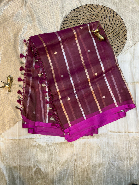 Pure Tissue Silk Saree with stripes |Purple