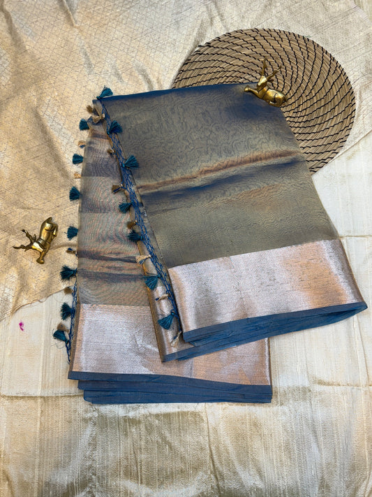 Pure Tissue Silk Saree plain | Blue