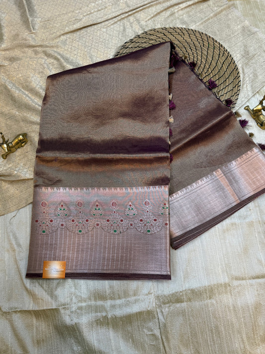 Pure Tissue Silk Saree plain | Brown