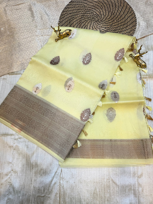 Pure Kora Silk Saree Banarasi with Butta | Cream