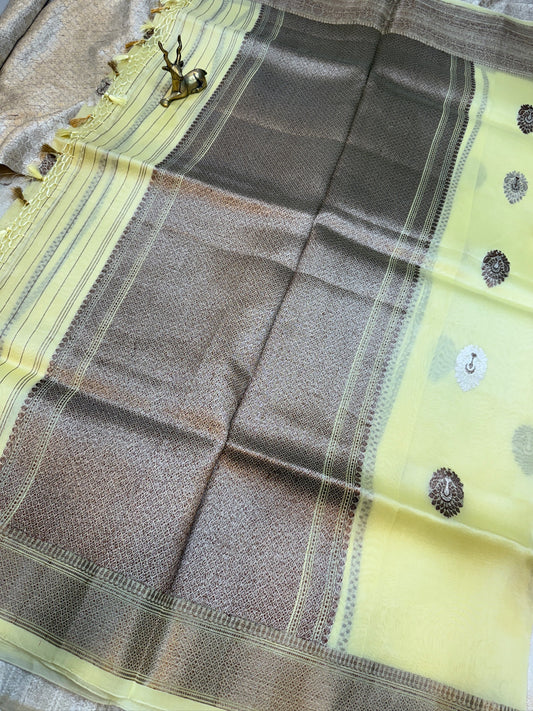 Pure Kora Silk Saree Banarasi with Butta | Cream