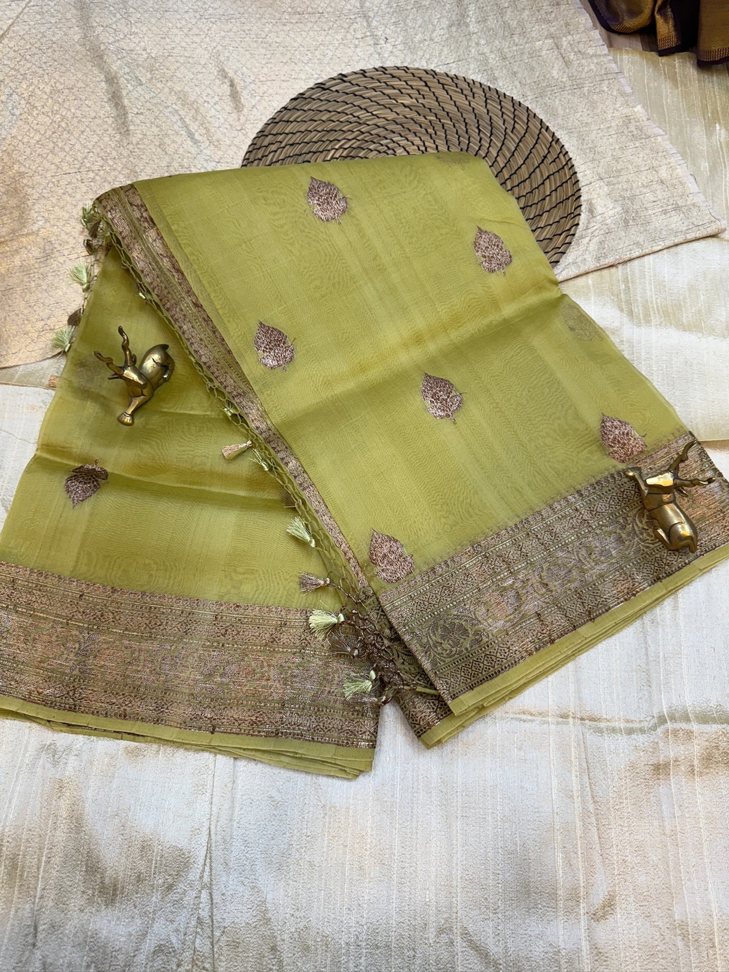 Pure Kora Silk Saree Banarasi with Butta | Pista green