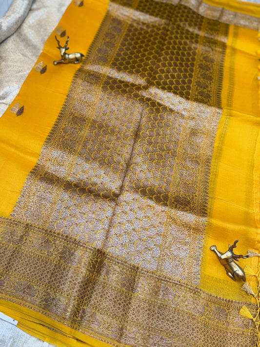 Pure Kora Silk Saree Banarasi with Butta | Mango colour