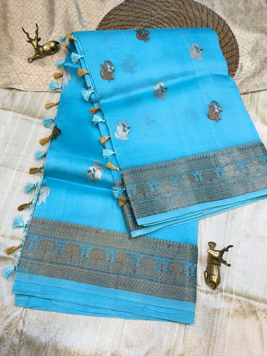 Pure Kora Silk Saree Banarasi with Butta | Sky Blue