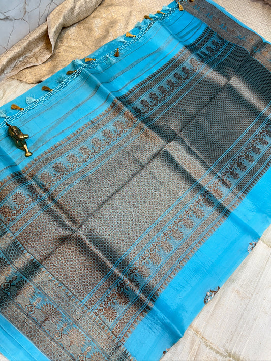 Pure Kora Silk Saree Banarasi with Butta | Sky Blue