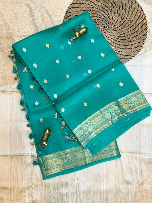 Pure Kora Silk Saree Banarasi with Butta | Green