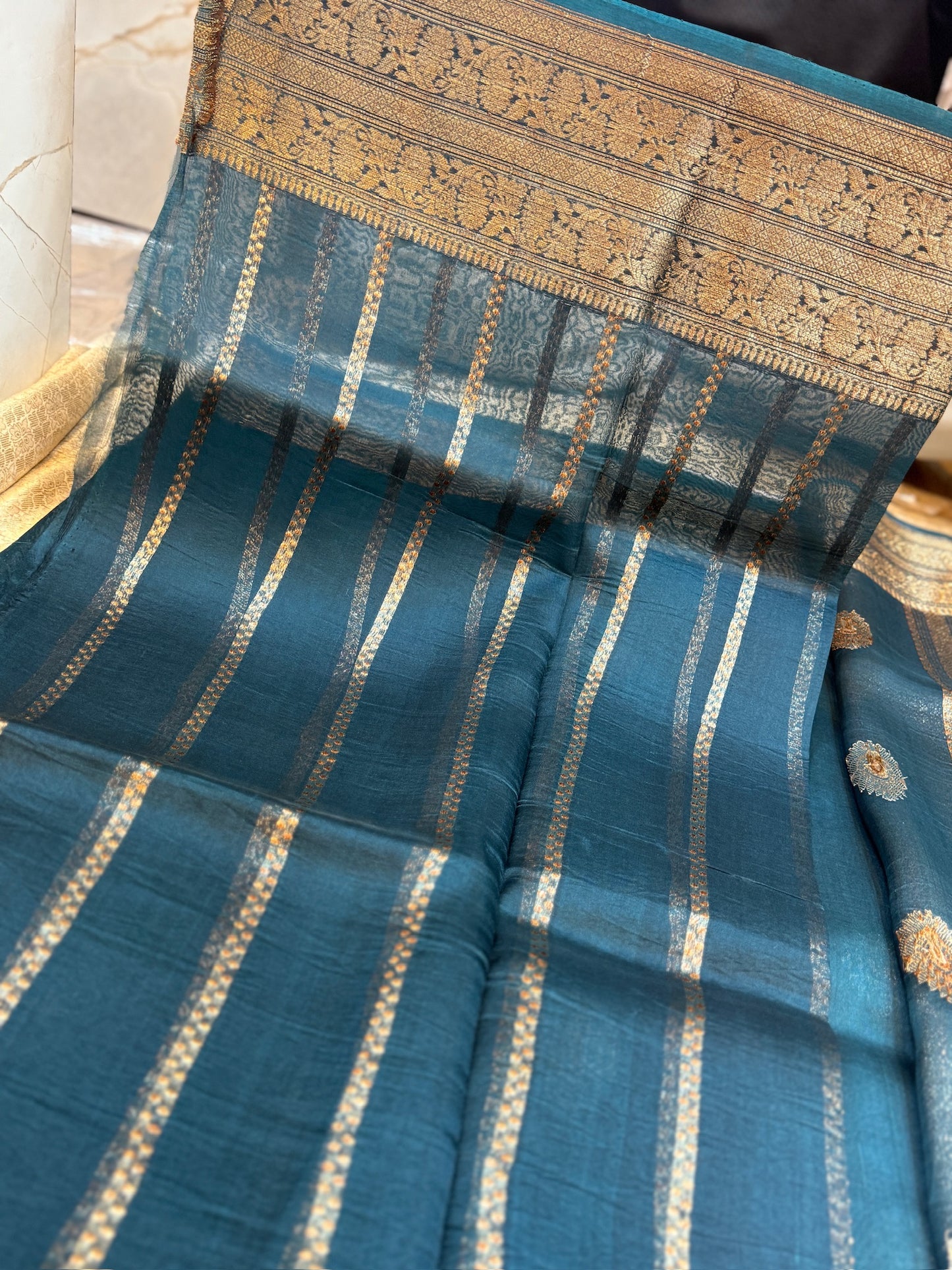 Pure Kora Silk Saree Banarasi with Butta | Dark Blue
