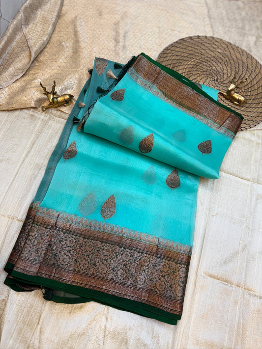 Pure Kora Silk Saree Banarasi With Butta | Blue