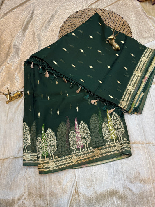 Kora Silk Saree Banarasi with Tree Butta | Green