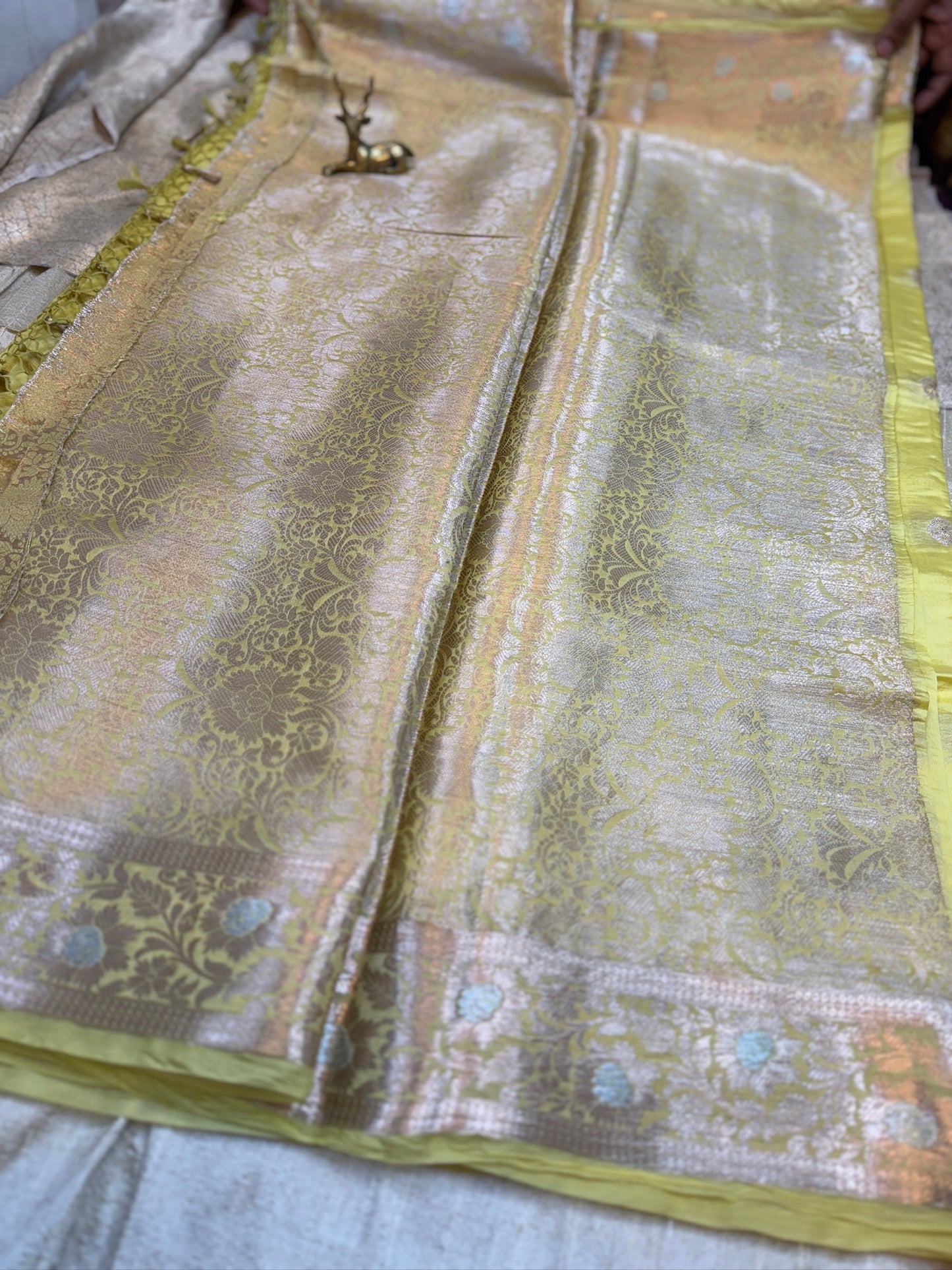 Banarasi Pure Raw Mango Katwar Silk Saree with small butta | Yellow