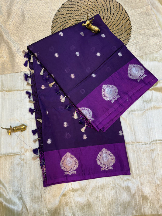 Raw Mango Banarasi Silk Saree with small Butta | Purple