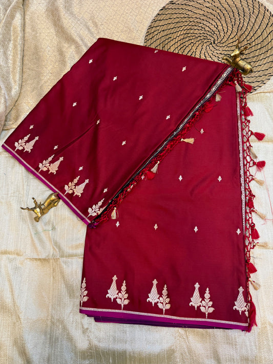 Banarasi Satin Mushru Silk Saree small butta | Red